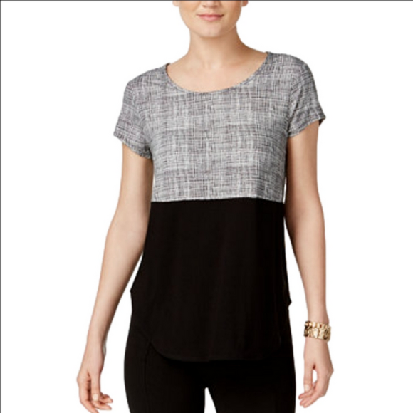 Alfani Cap  Sleeve Color Block Scoop Neckline Blouse Size L - Picture 1 of 10